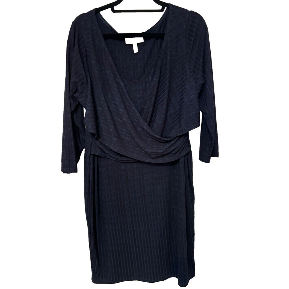 NWOT Jessica Simpson Maternity SZ XL Dress Navy Ribbed Faux Wrap Stretch Rayon P